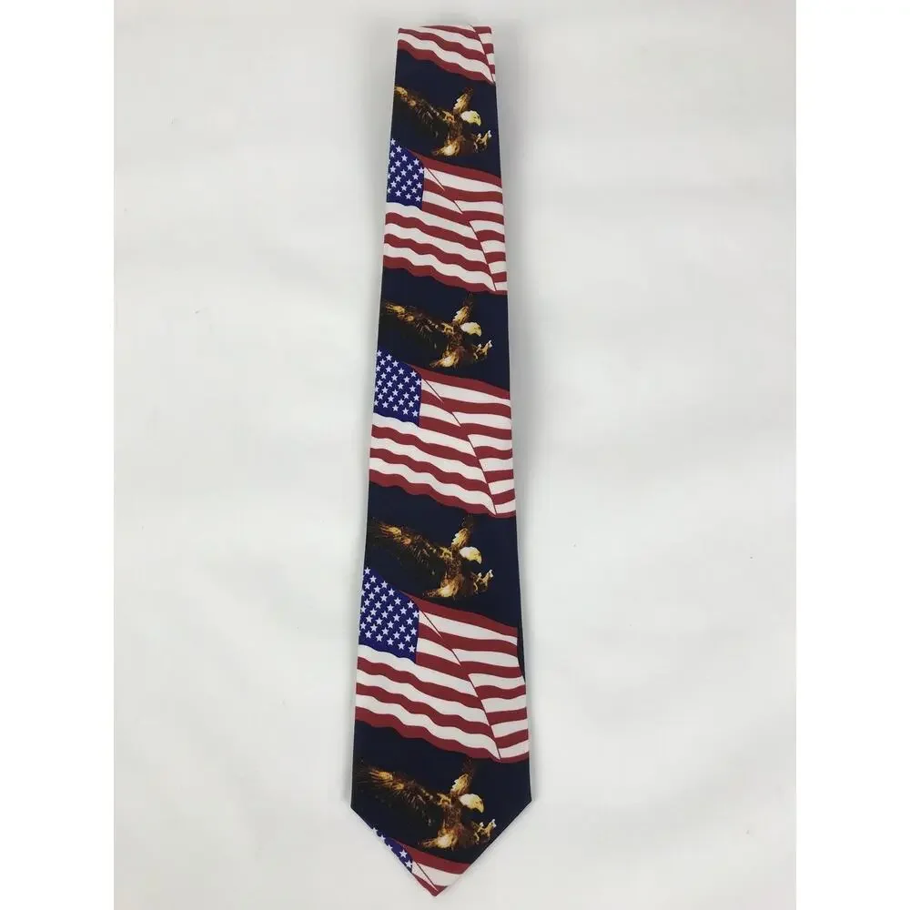 Danggi Man Patriotic Neck Tie Stars & Stripes American Bald Eagle